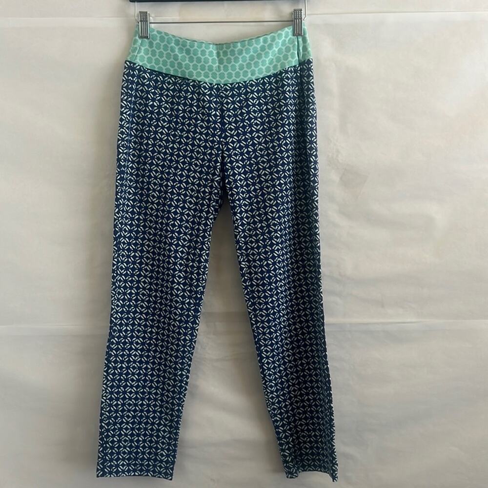 J. McLaughlin 7/8 Leggings Sz XS Blue Geometric Catalina Cloth Activewear Sport